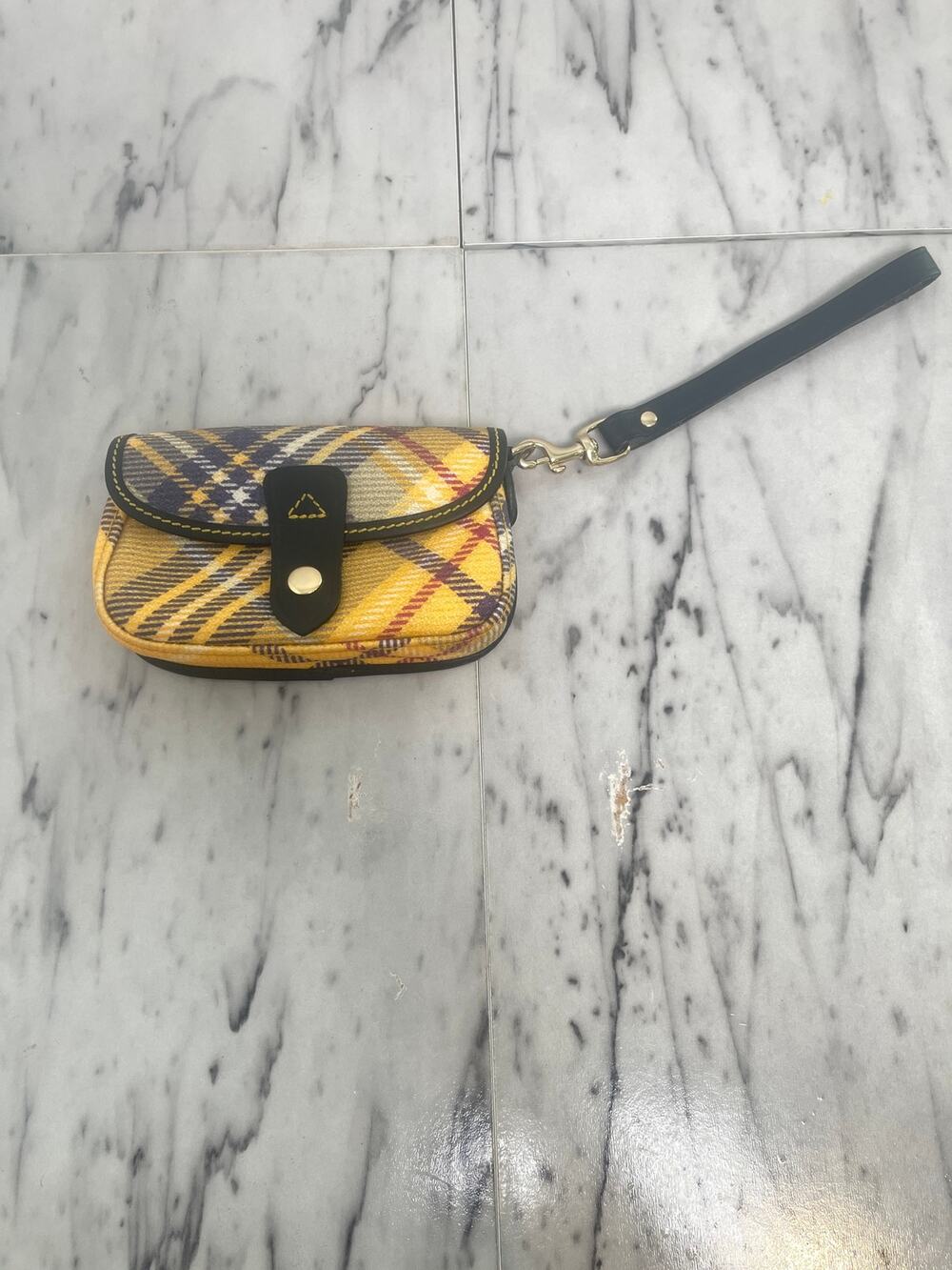 Dooney & Bourke Yellow Plaid Wristlet Clutch Wallet Black Trim
